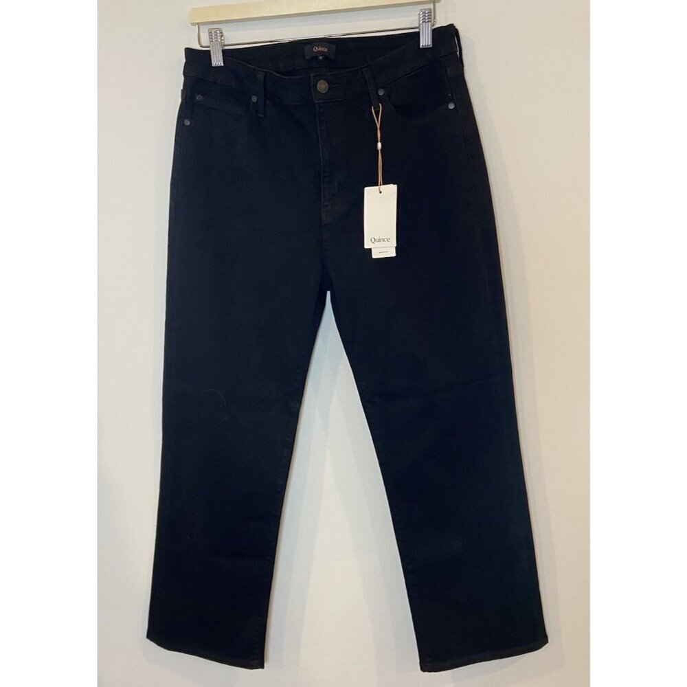 NWT Quince High Rise Straight Jeans Black Size 32 New